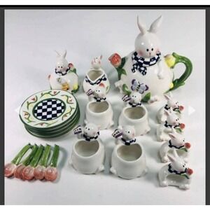 TEAPOT SET ~ RABBIT Family, Mercuries, 1990s Teapot